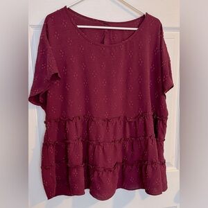 Burgundy Maroon Peplum Women’s Top 2/3X fit